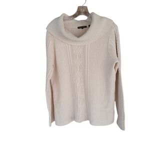 Jeanne Pierre Cream Cable Knit Cowl Neck Sweater Large
